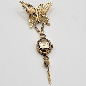 Vintage Bulova Pocket Watch Butterfly Clip L2 Windable Working 4.5in